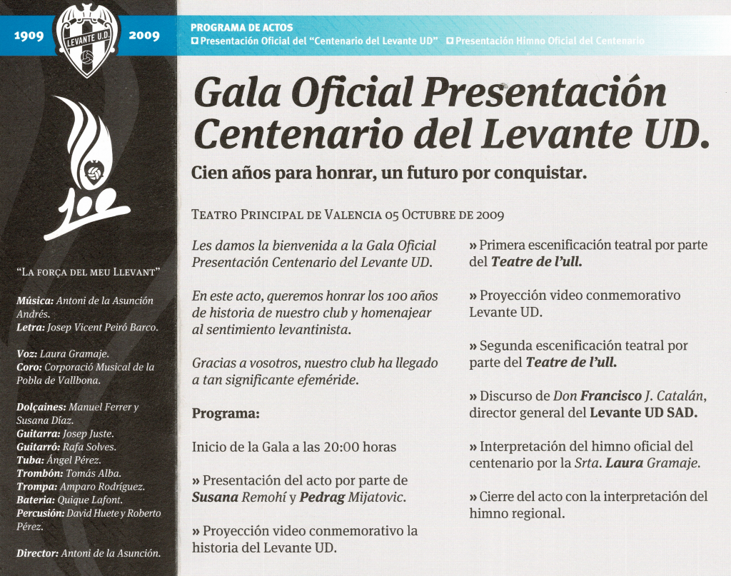 Programa De Actos De La Gala Del Centenario Del Levante U.D. - Museo ...